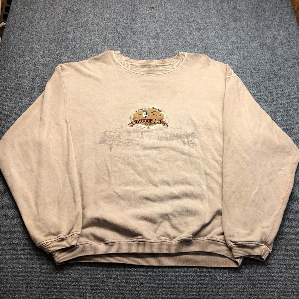Outdoor Life Mens XL Tan Embroidered Outdoor Authority Goose Crewneck Sweatshirt